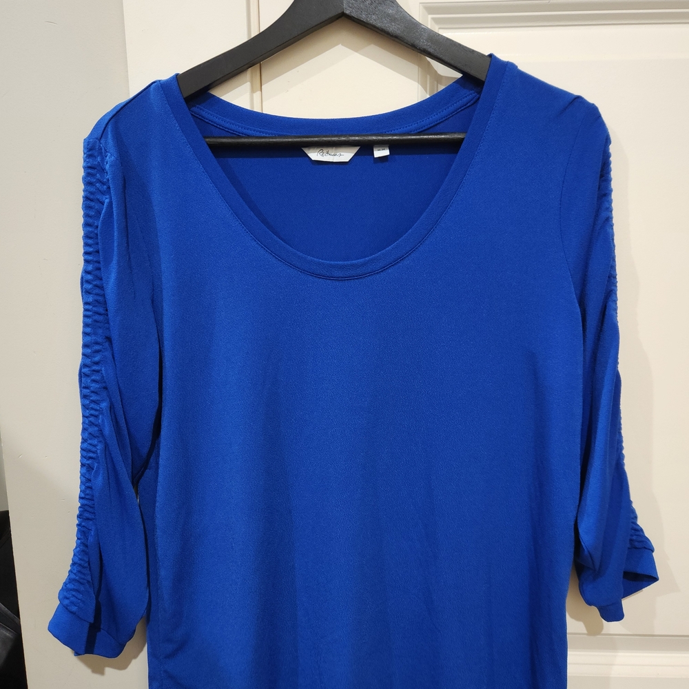 Reitmans Royal Blue Blouse with Ruched Sleeves